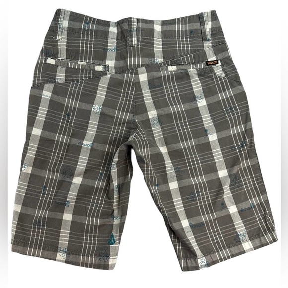 Volcom Boys Cotton Gray and White Plaid Shorts Size 12 With Little Designs - Picture 2 of 10